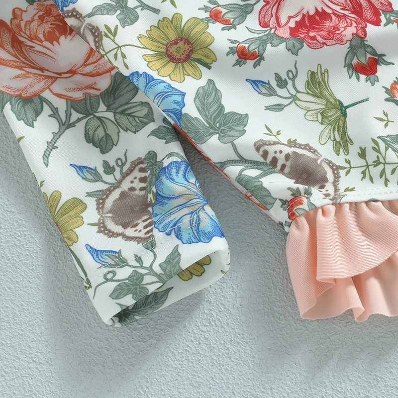 Toddler Girl Mermaid Print Swimsuit with Ruffles and Matching Swimming Cap for Summer Beach Fun X250224