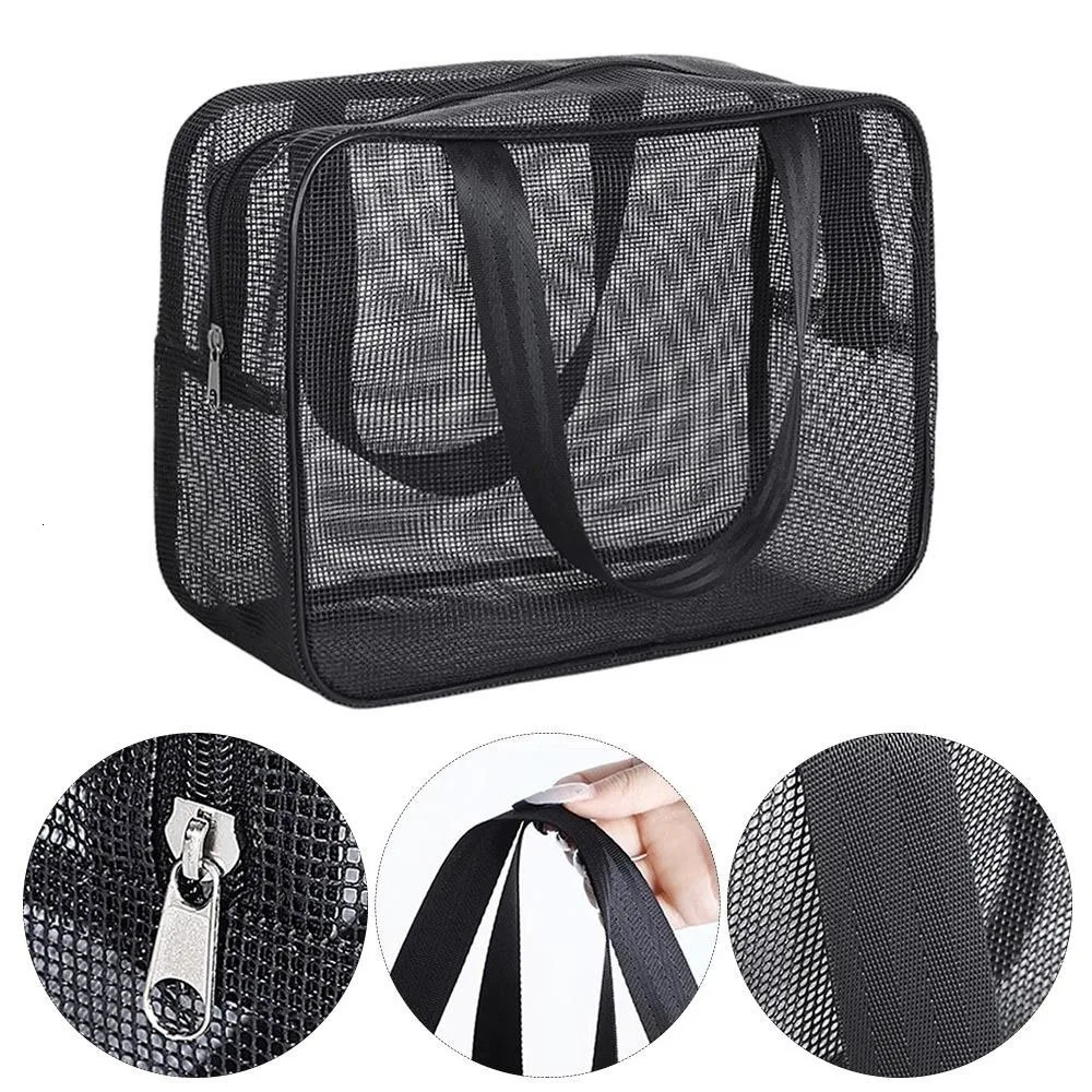 Portable Bathing Bag Mesh Shower Toiletry Pouch Travel Makeup Storage Holder Big Pockets Bathroom Carry Tote 250224