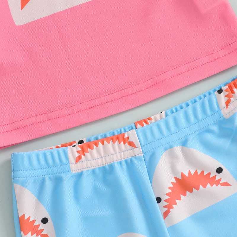 Baby Girl Rash Guard Swimsuit Set Mermaid Print Short Sleeve Round Neck Tops with Bottoms for Beach Pool Party X250224
