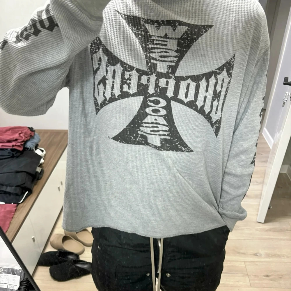 Yao888 Vintage Loose Streetwear HipHop Sanskrit Print Tee Long Sleeve Oversize Y2k High Quality Fashion T Shirt For Men 250225