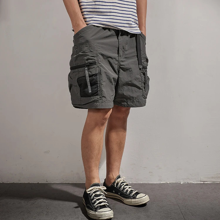 Summer American Retro Outdoor Quick Dry Inner Mesh Cargo Shorts Mens Washed Multi-pocket Casual Sport Five-point Pants 250225