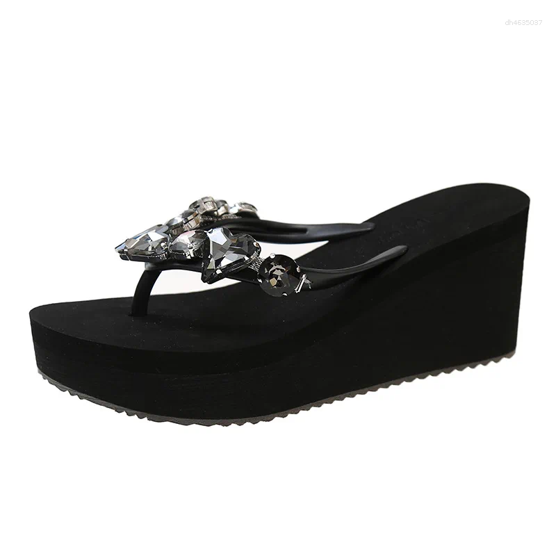 Slippers Cool Sandals Women 2025 Summer High Heels Flip ps Women's Rhie Glass Peach Heart Slope Heel Clip On Beach hurenlakeshoes