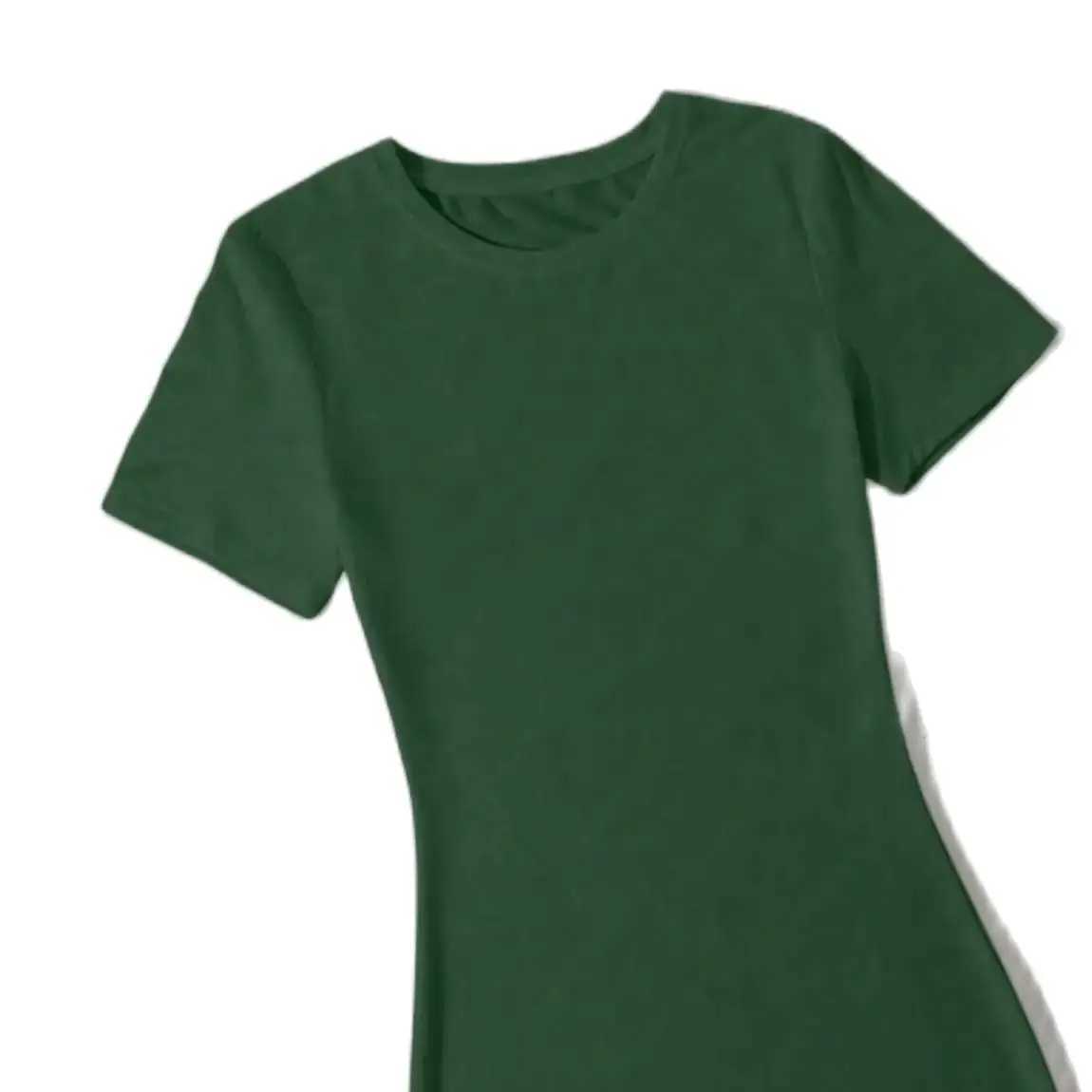 Summer womens fashionable simple green solid color casual slim fit short Sve round neck mini dress 2024 new itemXJ250224