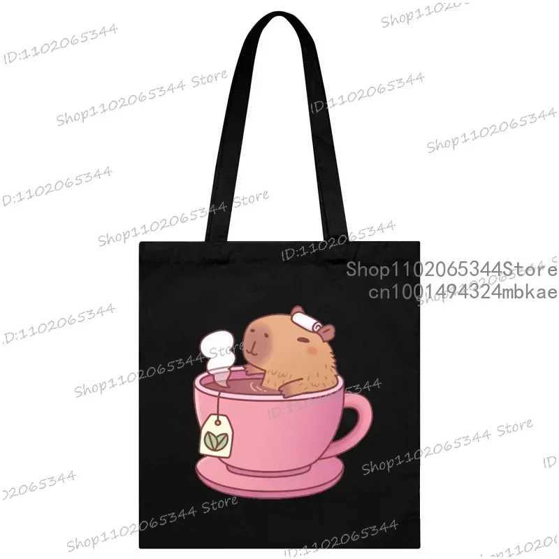 Cute Capybara Canvas Bag for Women Shopper Handbags Environmental Storage Reusable Shoulder Tote Bag Cartoon Capybara Hand Bag Z250224