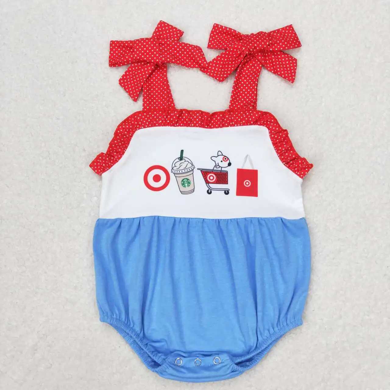 Cute Fashion Embroidered Puppy Target Red Lace Blue Vest Onesie Romper Set Baby Girls Boys Match Clothes RTS X250224