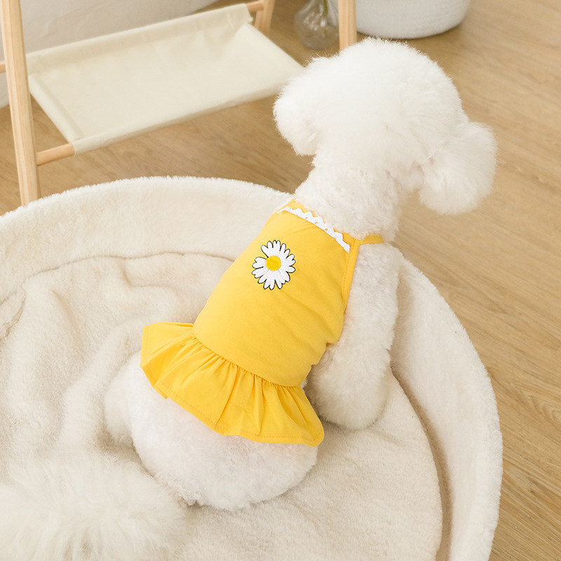 Spring and Summer Dog Sundress. Adorable Daisy - themed Princess Dress, Ideal for Teddies and Bichons. Also Suitable for Cats. Thin - fabric Dress
