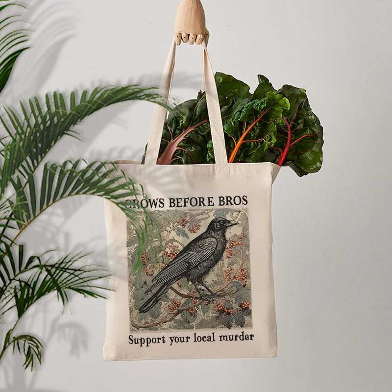 Funny Crows Before Bros Vintage Crow pattern Tote Bag Canvas Shoulder Bag For Travel Daily Commute Womens Reusable Shopping Bag Z250224