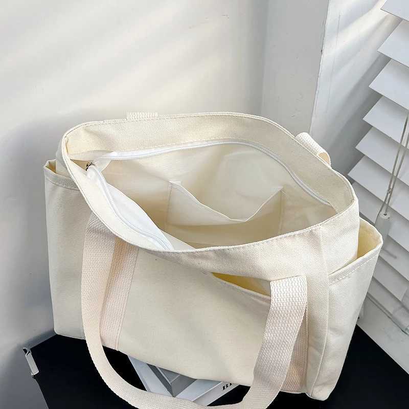 Women Canvas Shoulder Bags College Girl Books Handbag Cotton Cloth Fabric Commuting Zipper Purse Big Tote Ladies Shopping Bag Z250225