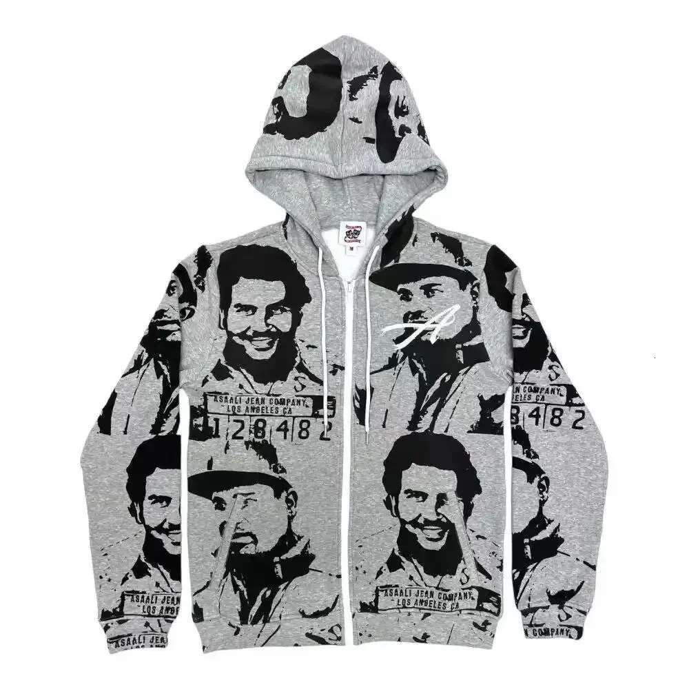 Y2K Retro Long Sleeved Oversized Pattern Pure Cotton High-quality Hoodie Haruku Hip-hop Sports Large Casual Zipper Top