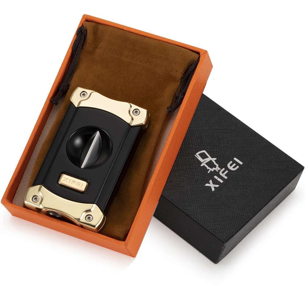 XIFEI Stainless Steel Cigar Cutter Built-In Hole Puncher V-Cut Tool With Gift Box Cigarette Scissors Accessories Smoking Tools