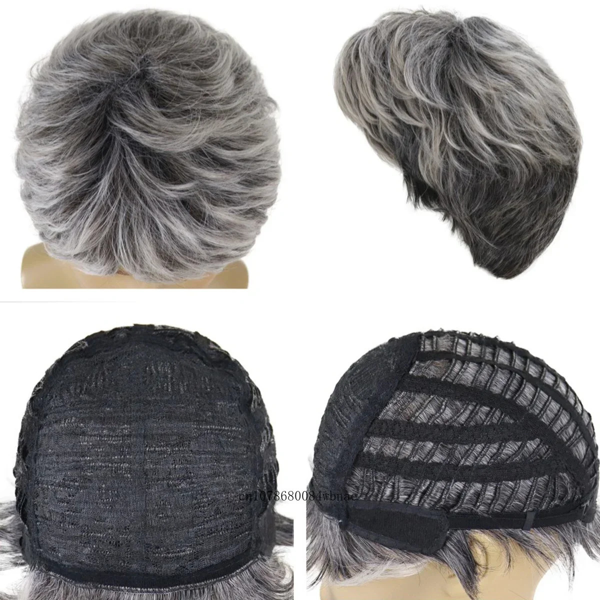 Short Mix Grey Synthetic Wig with Bangs for Men Daily Party Costume Fluffy Layered Grandpa Gray Old Man Hair Replacement Wigs 250224