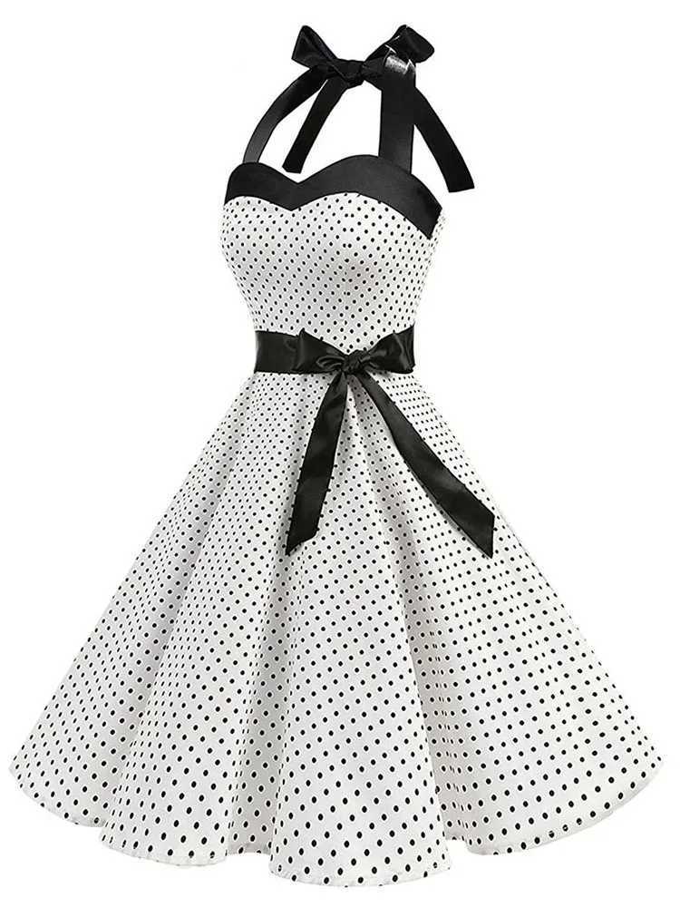 Womens polka dot print summer dress sexy retro white suspender retro dressXJ250224
