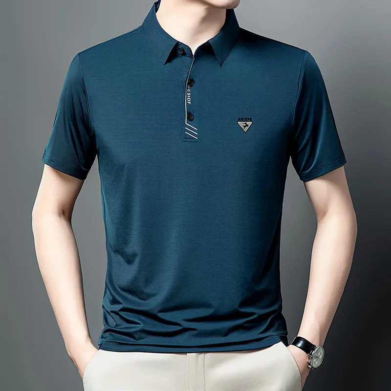 High end polo shirt mens short sleeve fashionable deer emboss top summer ice silk seamless casual breathable T-shirt 250222