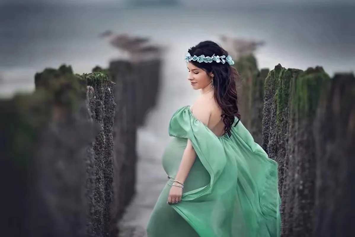 Ruffle Sleeve Shawl Maternity Photography Props Dresses For Pregnant Chiffon Maternity Dresses For Photo Shoot Pregnancy Dresses X250224