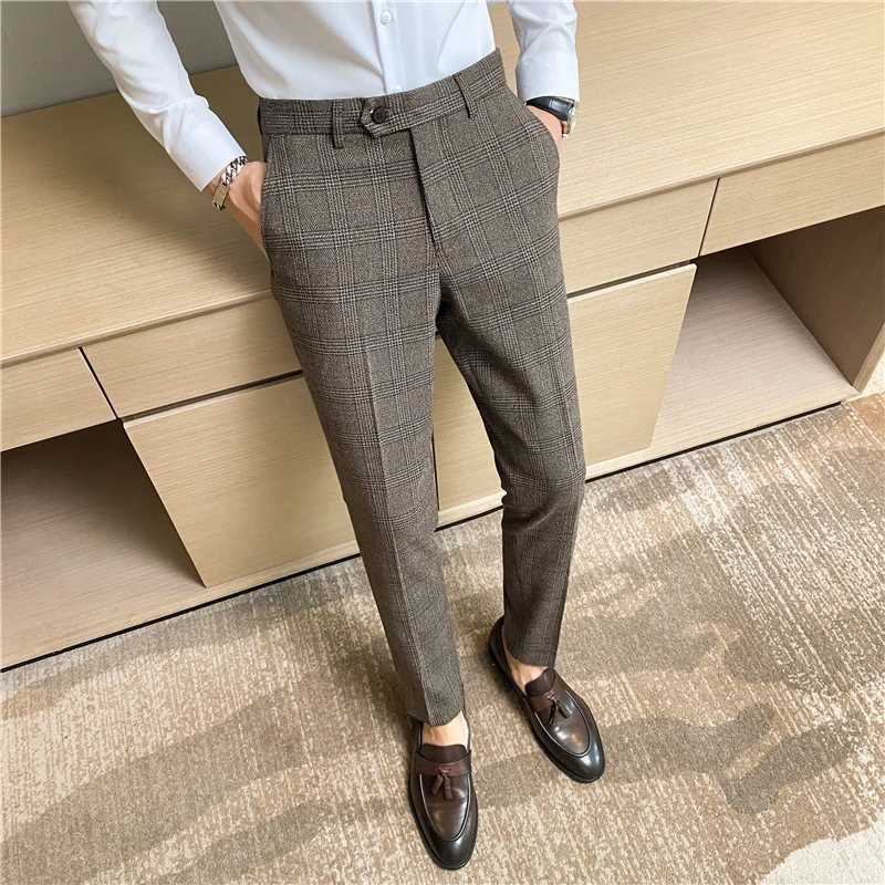 2023 Fashion Coffee Blue Grey Mens Elegant Slim Flat Mens Casual Wear Mens Office Party Mens Casual Pants W250225
