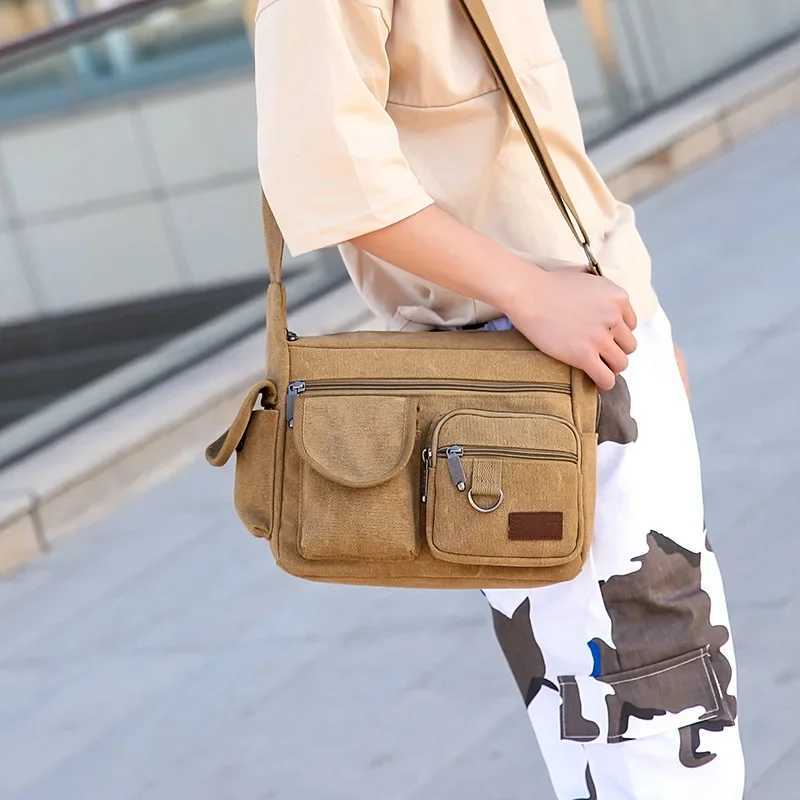Business messenger canvas bag casual mens express bag mens backpack large capacity tilted shoulder bag Z250225