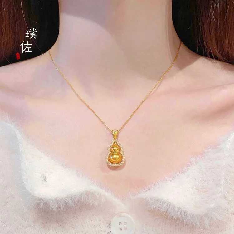 Dafu same sand gold inlaid diamond gourd pendant necklace fem niche design light luxury high sense transfer chain X250224
