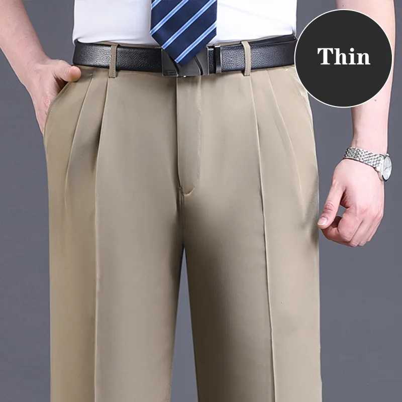 Double Pleated Suit Pants Men Black Brown Business Khaki Trousers For Men Loose Straight Classic Men Pant Thin Summer 2023 W250225