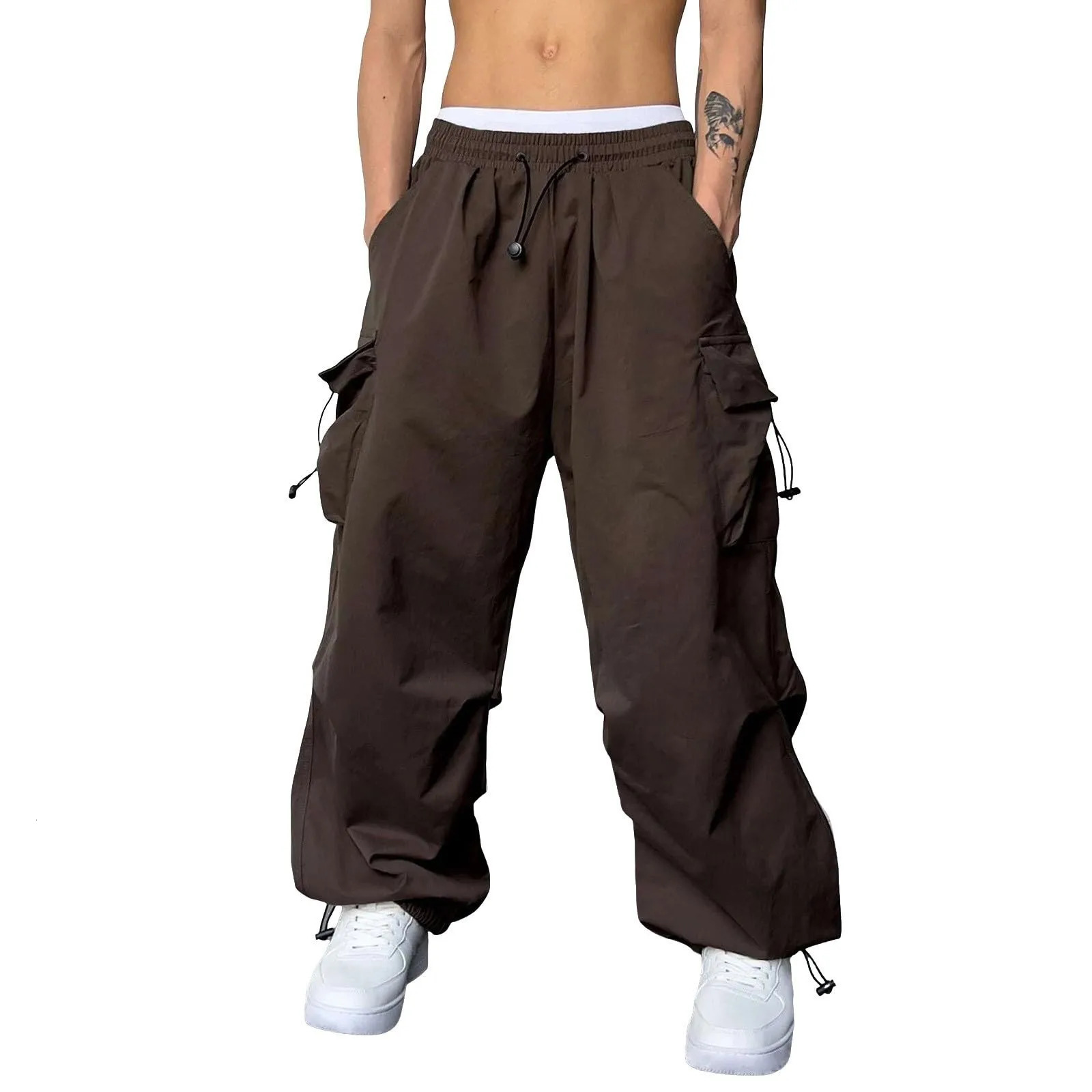 Cargo Pants For Men Baggy Long PantsMenS Parachute Cargo Pants Lightweight Pants Drawstring Loose Fit Hiking Casual Pants 250225
