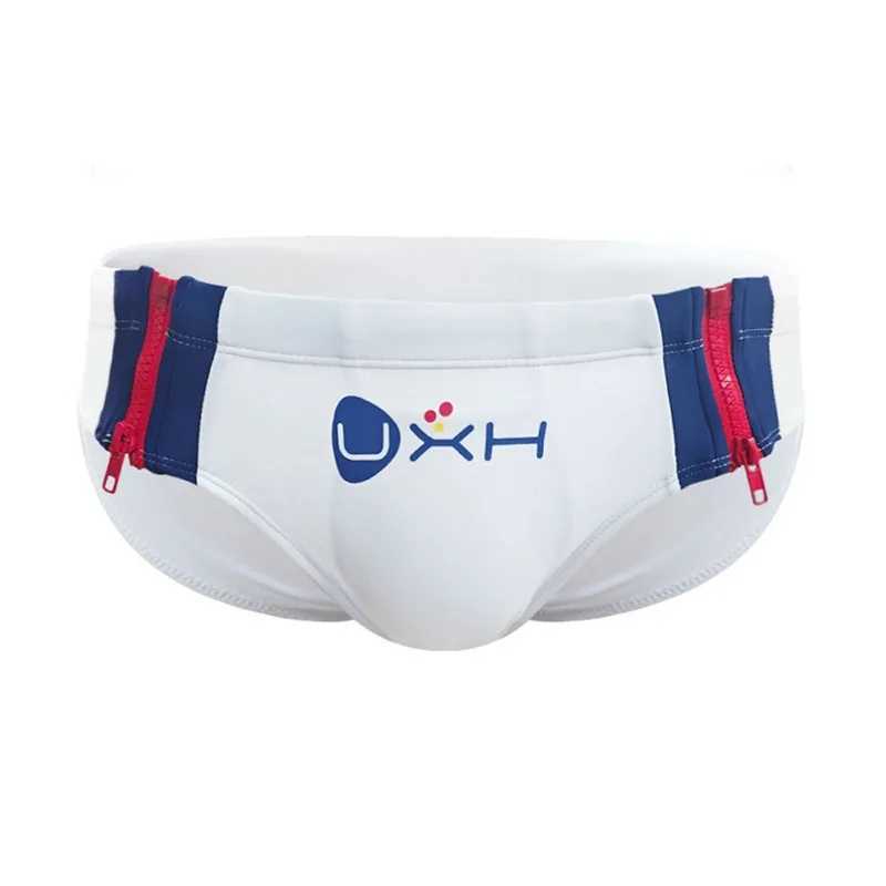 Mens Swimming Trunks Double Side Zippers Swimwear Summer Quick-Drying Sexy Boxer Briefs Bikini Swimsuit Swimming Beach ShortsXJ250224