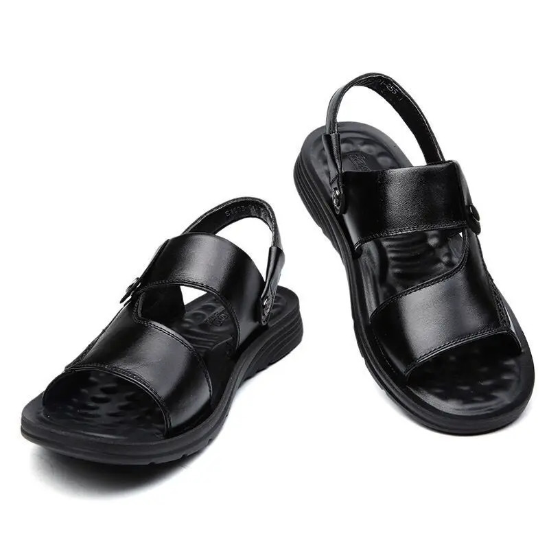 Mens Summer Sandals and Slippers Mens Leather Sandals Adult Thick-soled Beach Shoes Non-slip Open-toe Leather Sandals 250221