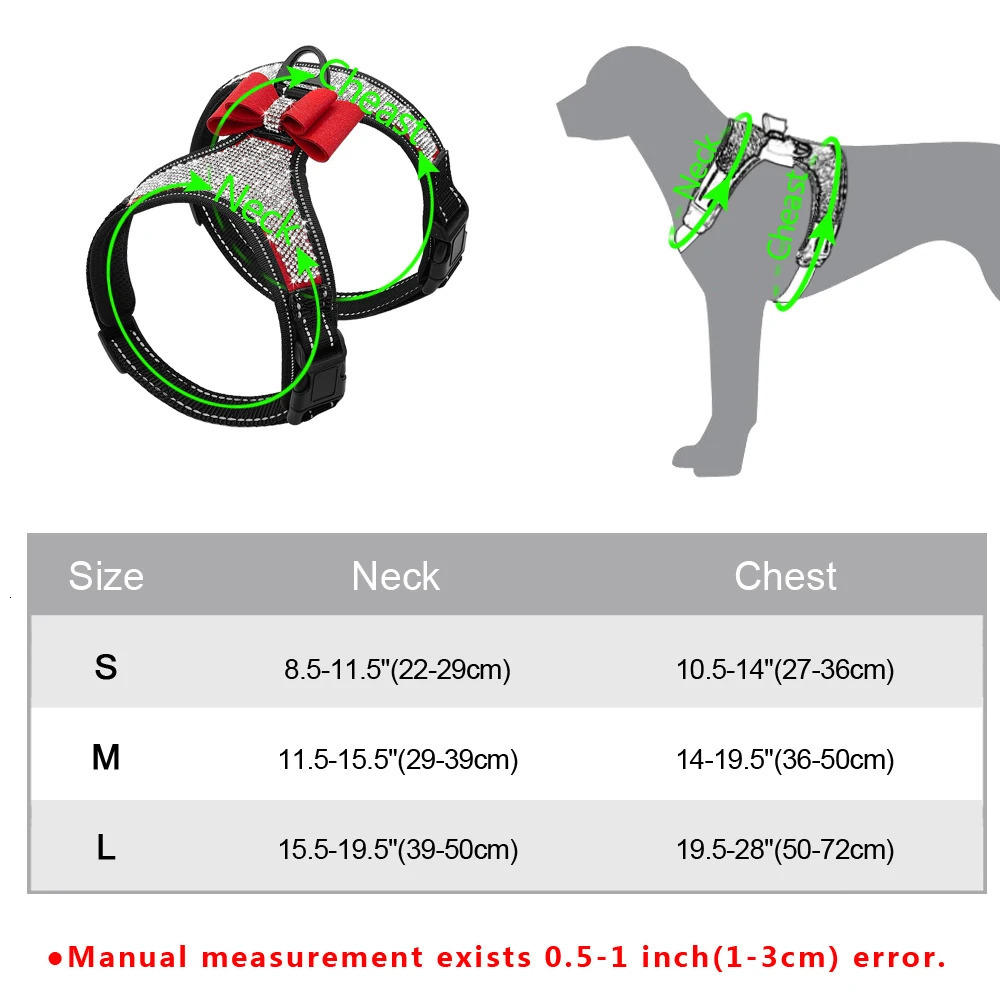 Reflective Dog Harness Nylon Pitbull Pug Small Medium Dogs Harnesses Vest Bling Rhinestone Bowknot Dog Accessories Pet Supplies 250224
