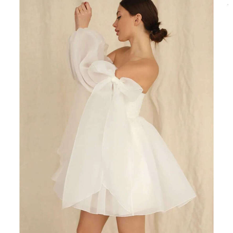 New Short A-E Wedding Dresses 2024 Strapless Neck Bride Robes Backless Organza Bridal Gowns Off The Shoulder Bow Vestidos De Novia