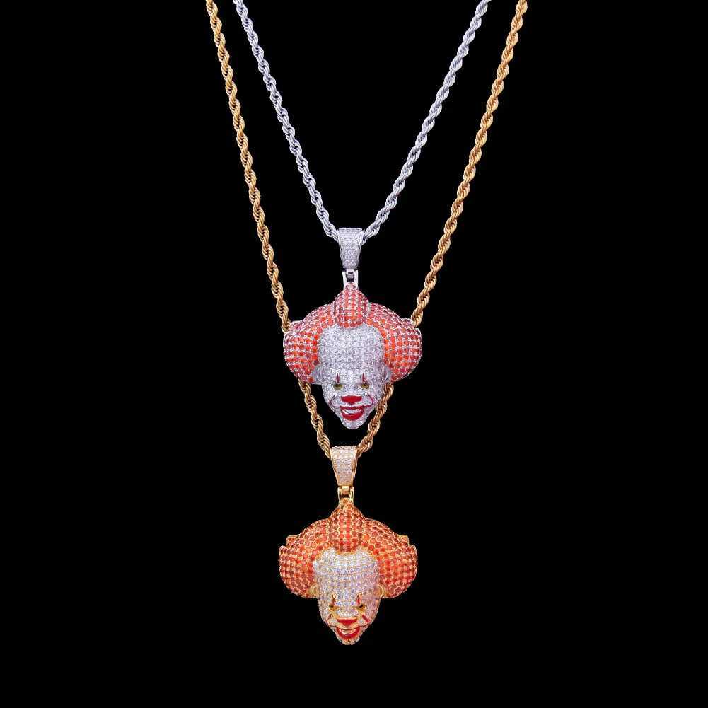 Hip-Hop Circus Clown Doll Mask Pendant Necklace Set with Zircon Colored Dripping Oil Mens Fashion Pendant Chain Cute Jewelry X250224