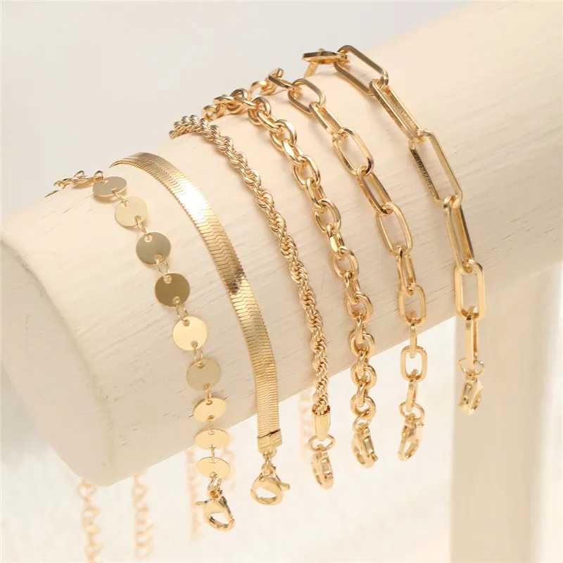 6 pcs Punk Vintage Gold Color Snake Twists Chain Bracelets Set Fashion Chain Gorgeous Bracelets For Women Jewelry Luxury GiftXJ250225