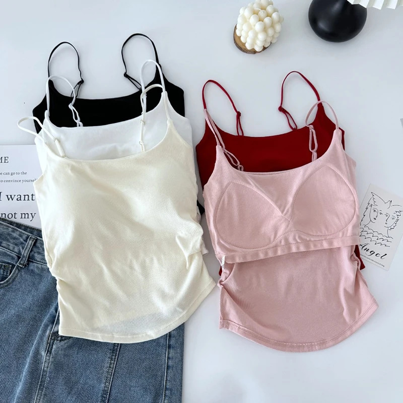 Summer Dopamine Color Sexy Camisole For Women With Pleated Waist And All-in-one Beautiful Back With Breast Pads For Women 250224