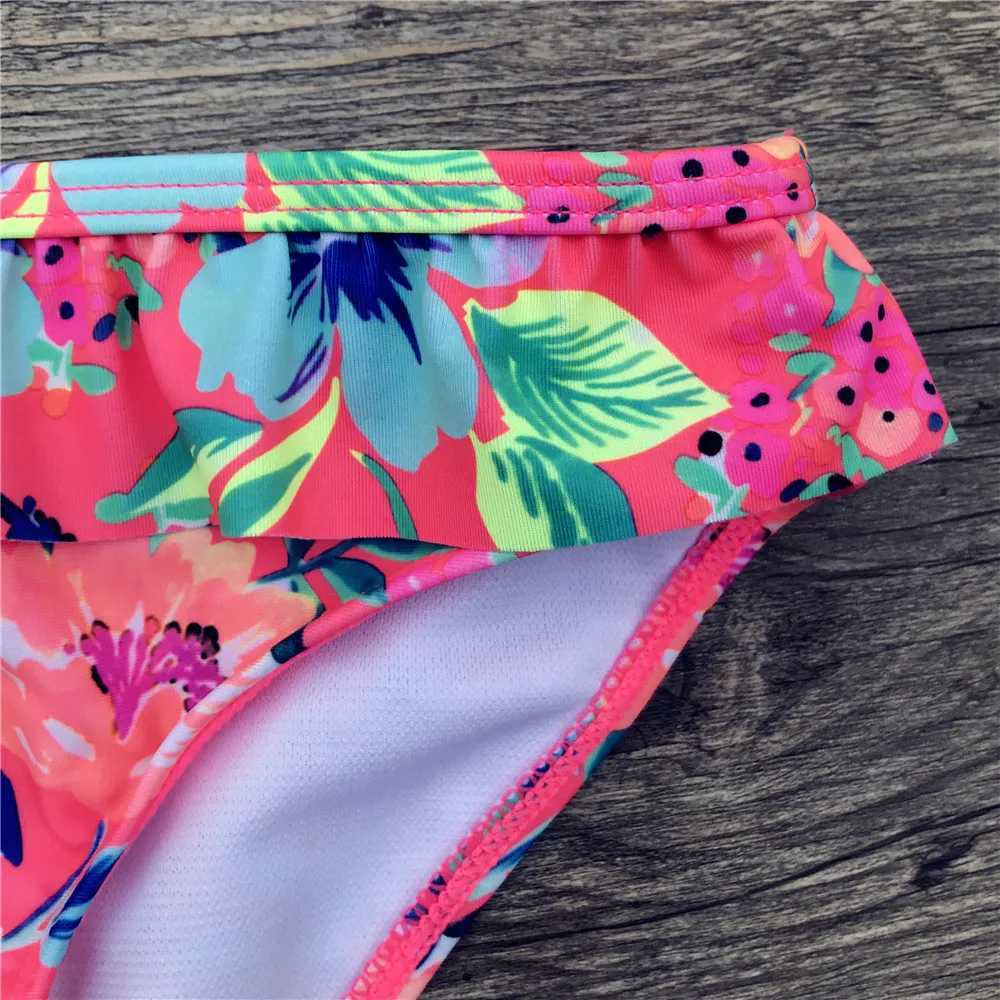 7-14 Years Girls Swimsuits 2 Pieces Bikini Sets Printing Flower Girl Bikinis Children Swimwear Kids Bathing Suit Girl Beachwear X250224