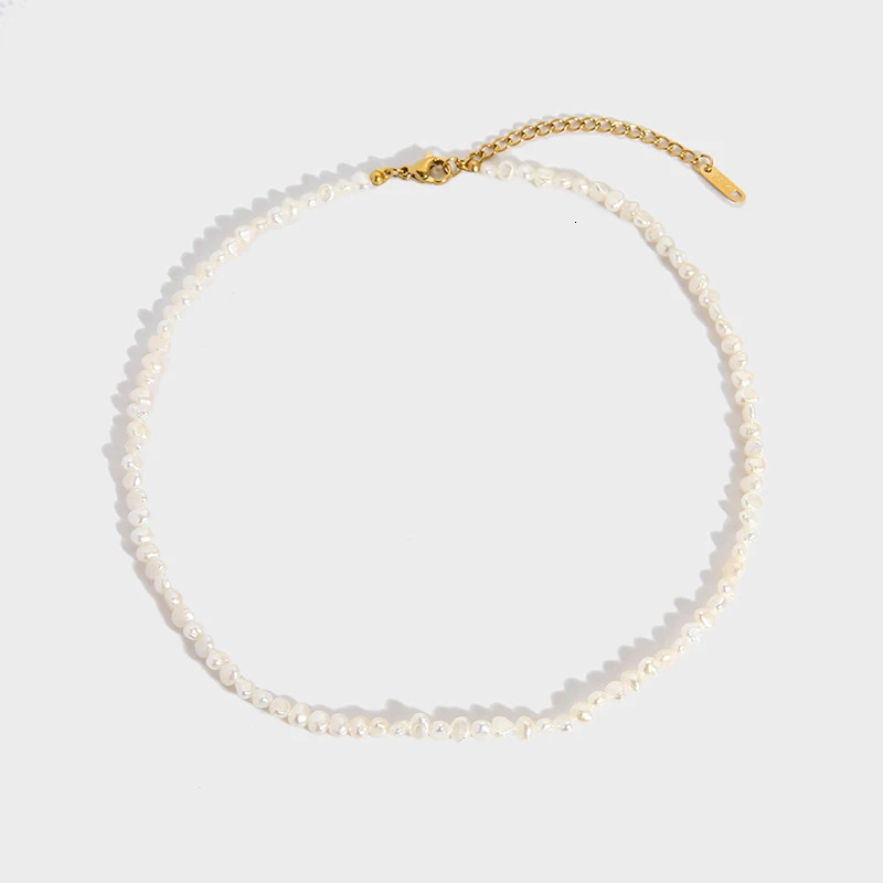 18K Gold Plated Stainless Steel Freshwater Pearl Bracelet Necklaces for Women Small Baroque Pearl Stackable Chokers Necklace 250222