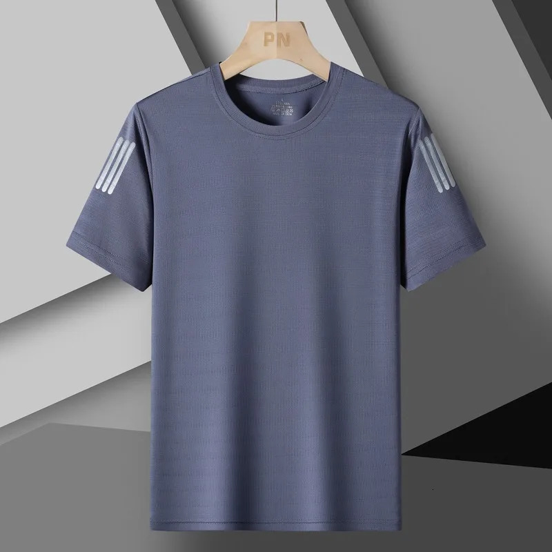 Large mens short sleeve ice silk T-shirt quick drying T-shirt breathable T-shirt summer Sportswear sports short sleeve 250225