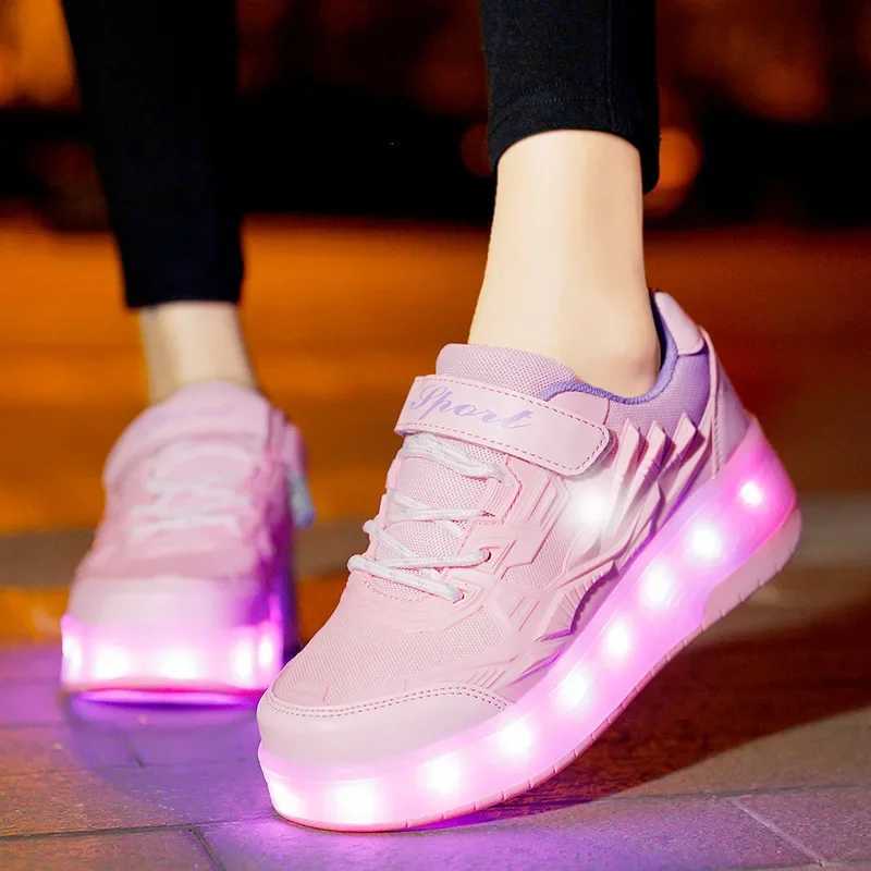 Kid Roller Skate Shoes 2 Wheels CHIld Deform Sneakers Outdoor Sport Deformation Parkour RunAWay Boy Girl Youth Gift W250225