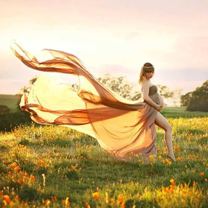 Sexy Maternity Shoot Dresses Strapless Chiffon Long Dress Pregnancy Photography Gown Pregnant Women Maxi Dress For Photo Props X250224