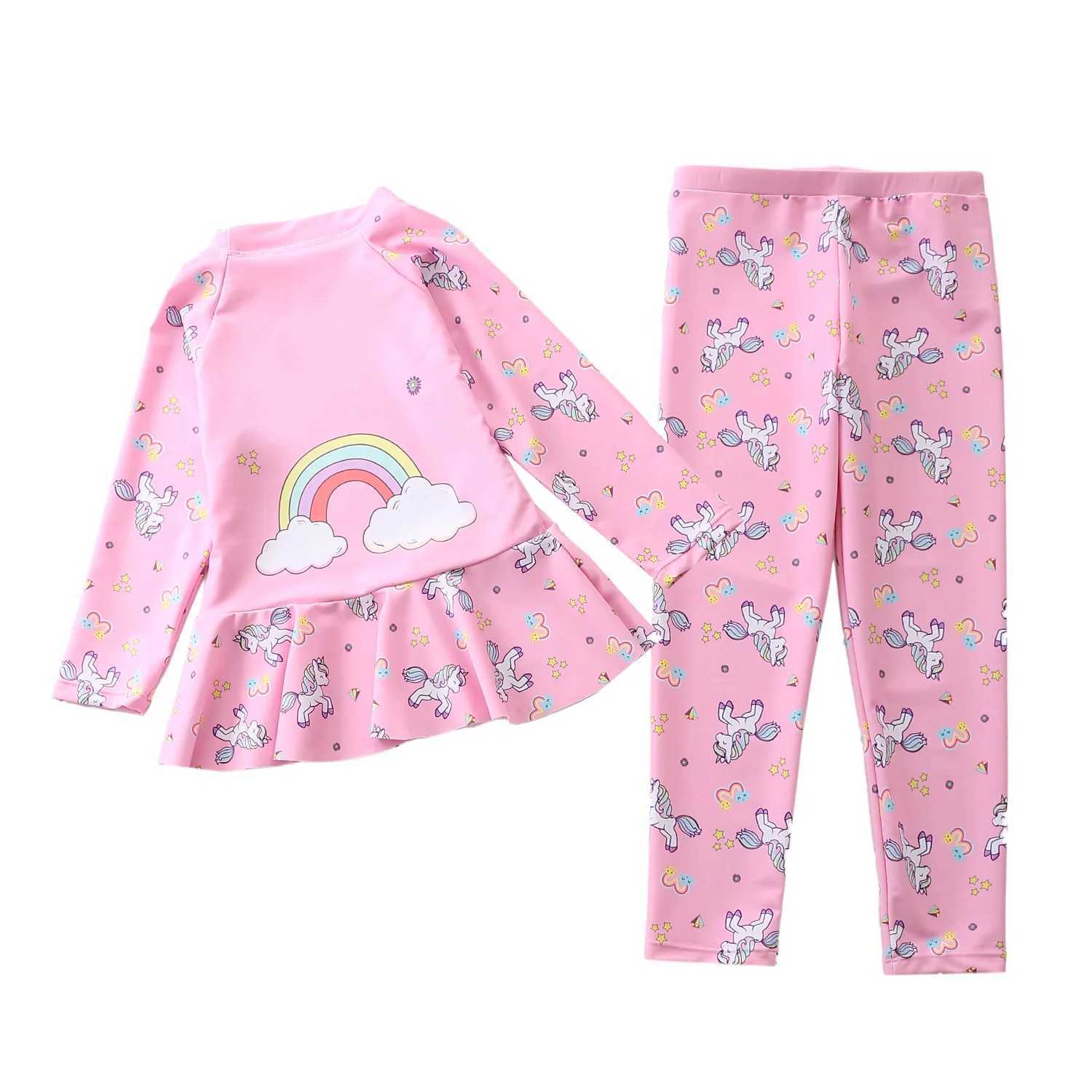 Womens two-piece set plus size childrens long sleeves UV protective swimsuit 3-11 year old cute cartoon swimsuit surfing suit X250224