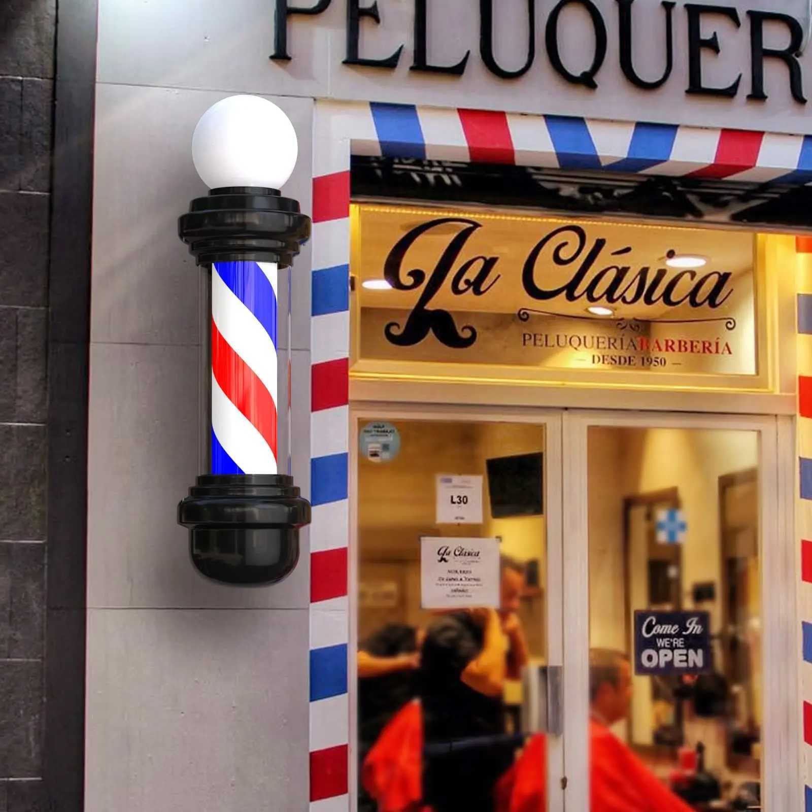 Barber Pole Light Cylindrical Hair Salon Barber Shop Classic Open Signboard Sign High Quality Wall Mounted LED Rotating Light X250225