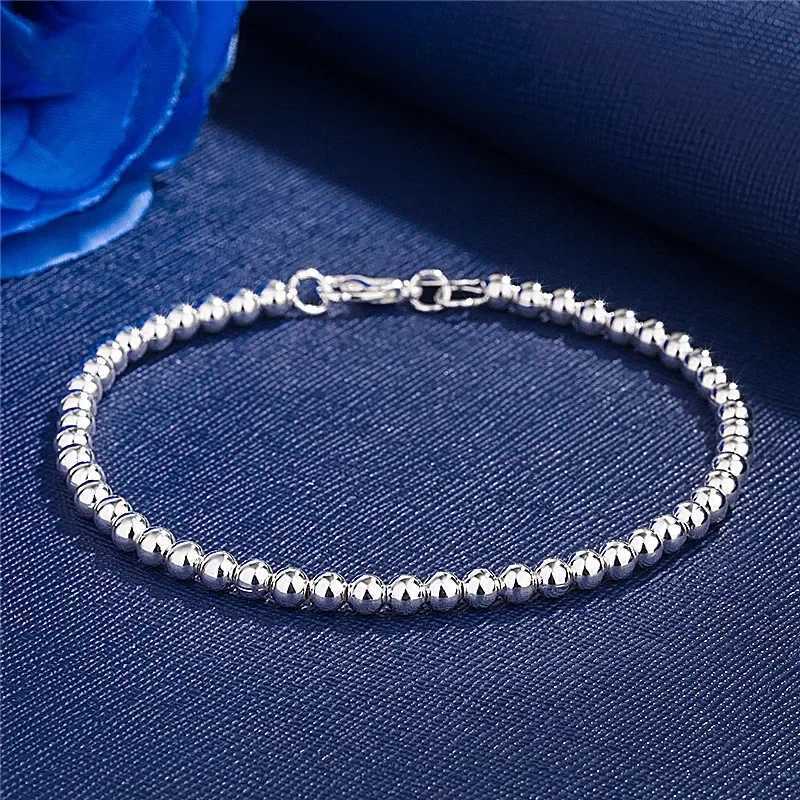925 Sterling Silver Plated 4MM Beads Ball Chain Bracelet For Women Men Fashion Jewelry elegant Jewelry Birtay Gift for womenXJ250225