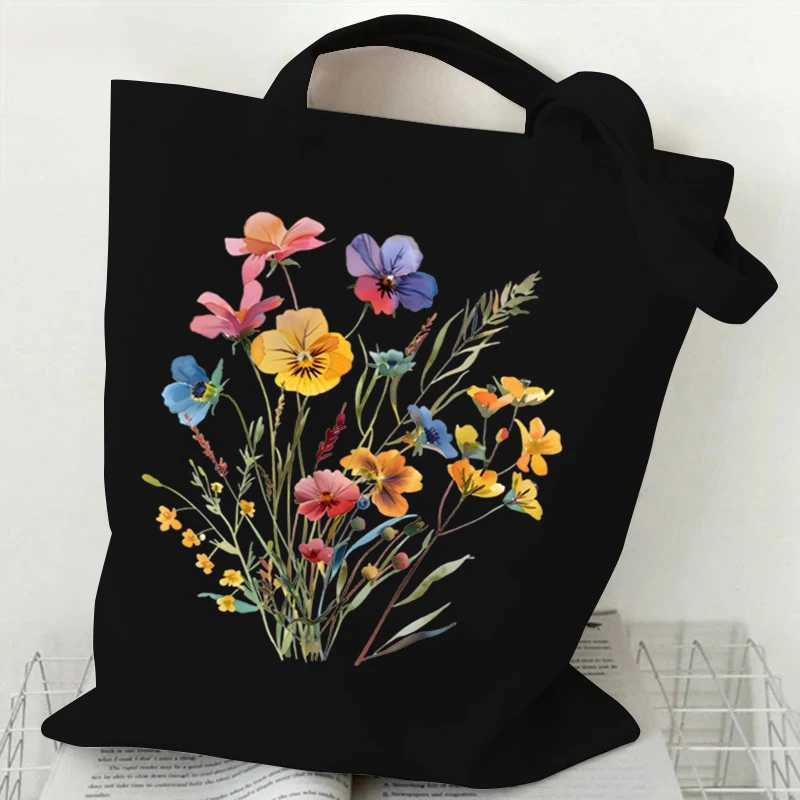 Boho Wildflowers Pattern Graphics Canvas Tote Bag Reusable Shopper Bag for Women Purses and Handbags Shopping Cloth Bag Z250224