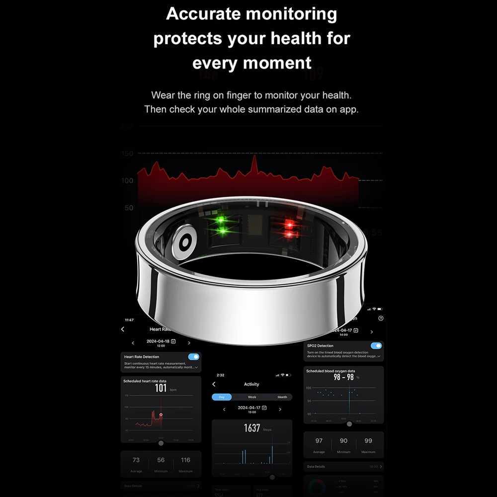 New R09 Smart Ring Mens Charging Box Skin Temperature Health Sleep Monitor 5ATM Waterproof Camera Control Ring Finger W250225