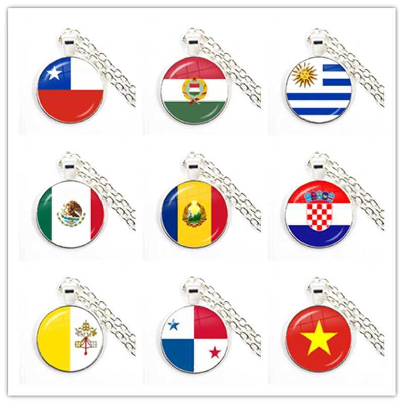Hungary Uruguay Mexico Rania Croatia Vatican Panama Vietnam National Flag 25mm Cabochon Pendant Necklace Jewelry X250224