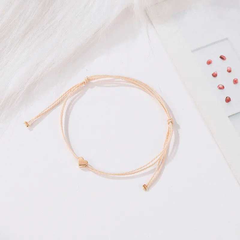 Bohemia Handmade Rope Chain Bracelet For Women Gold Color Heart Pendant Adjustable Bracelets Women Girls Train JewelryXJ250225