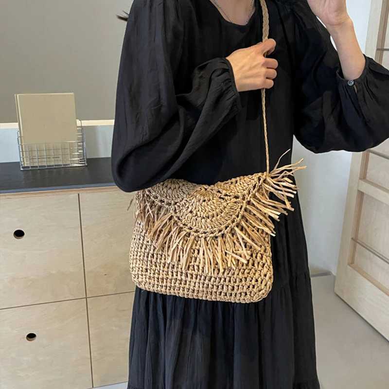 Flap Female Retro Daily Envelope Crossbody Handbag Summer Beach Women Tassels Straw Rattan Weave Shoulder Bag