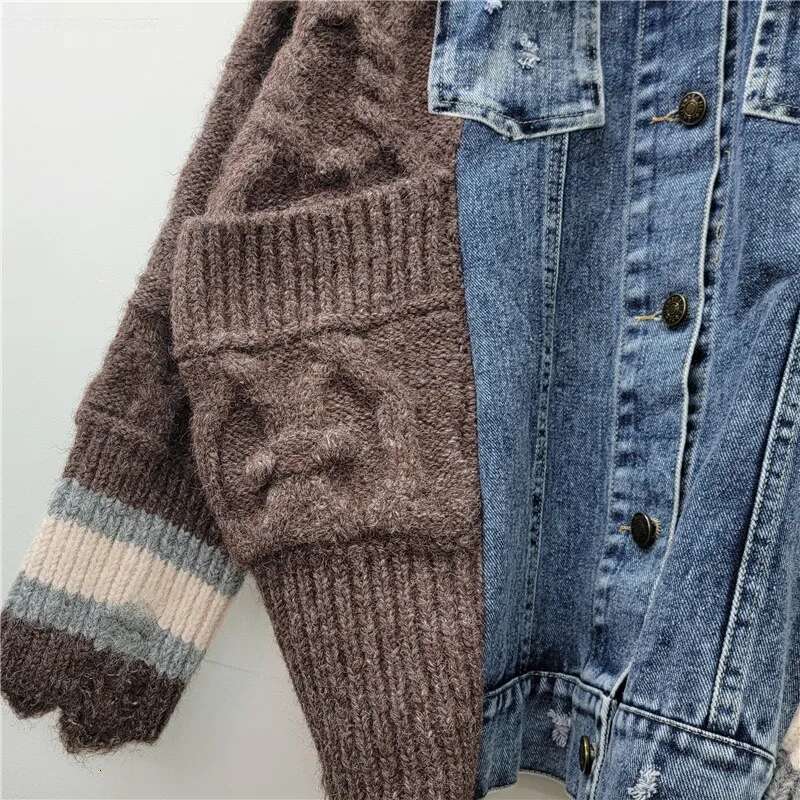 Getspring Women 2024 Autumn Denim Ed Knitted Cardigan Fashion All Match Single Breasted Losoe Casual Knit Sweater