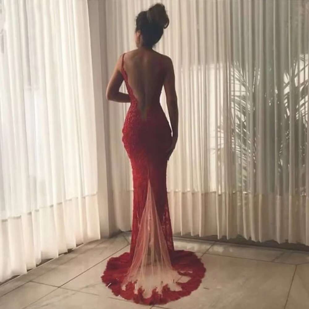 Fashion Appliques Burgundy Long Mermaid Open Back Evening Dresses Sexy Side Split Stylish Party Dress For Woman prom