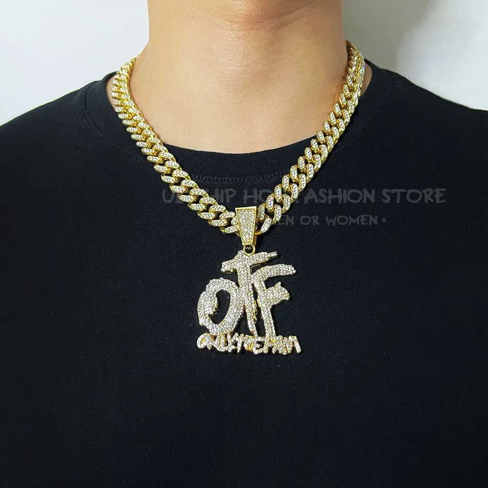 J 12mm Hip Hop Bling Rhinestone Cuban Link Chain for Wen Men Silver Color OTF Letter Pendant Necklaces Jewelry X250224