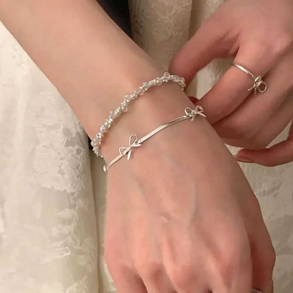 Fashion Bow Bracelets New Silver Color Y2K Snake Chain for Women Bangle Simple Fashion Ribbon Bowknot Women BraceletXJ250225