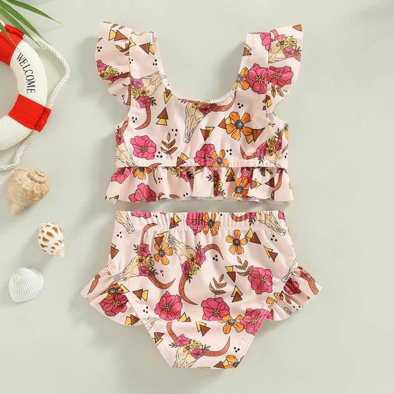0-3Y Toddler Baby Girl Swimsuit Two Piece Ruffle Sleeve Tankini TopSwim Short Floral Bathing Suit Summer Kids Bikini Beach Wear X250224