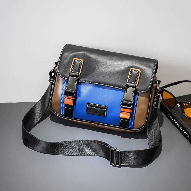 2025 New Mens Messenger Bag Fashion Patch Work PU Leather Cross Body Bag Mens Shoulder Bag Square Backpack Strap Bag Handbag Z250225