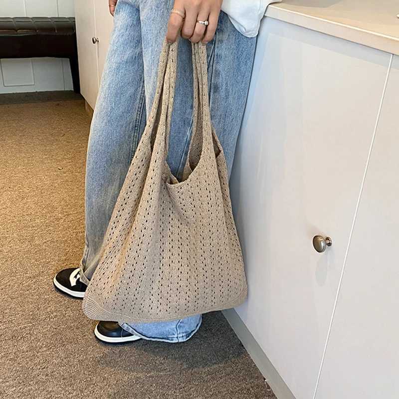 Women Hollow Woven Large Capacity Shoulder Bags Crochet Bag Knitting Handbags Female Shopping Tote Bags